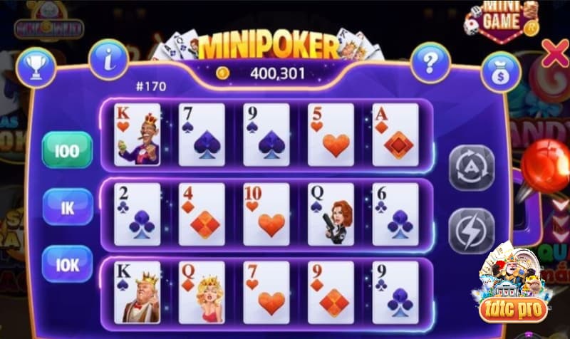 Cách chơi Mini Poker tại TDTC khá đơn giản và dễ hiểu